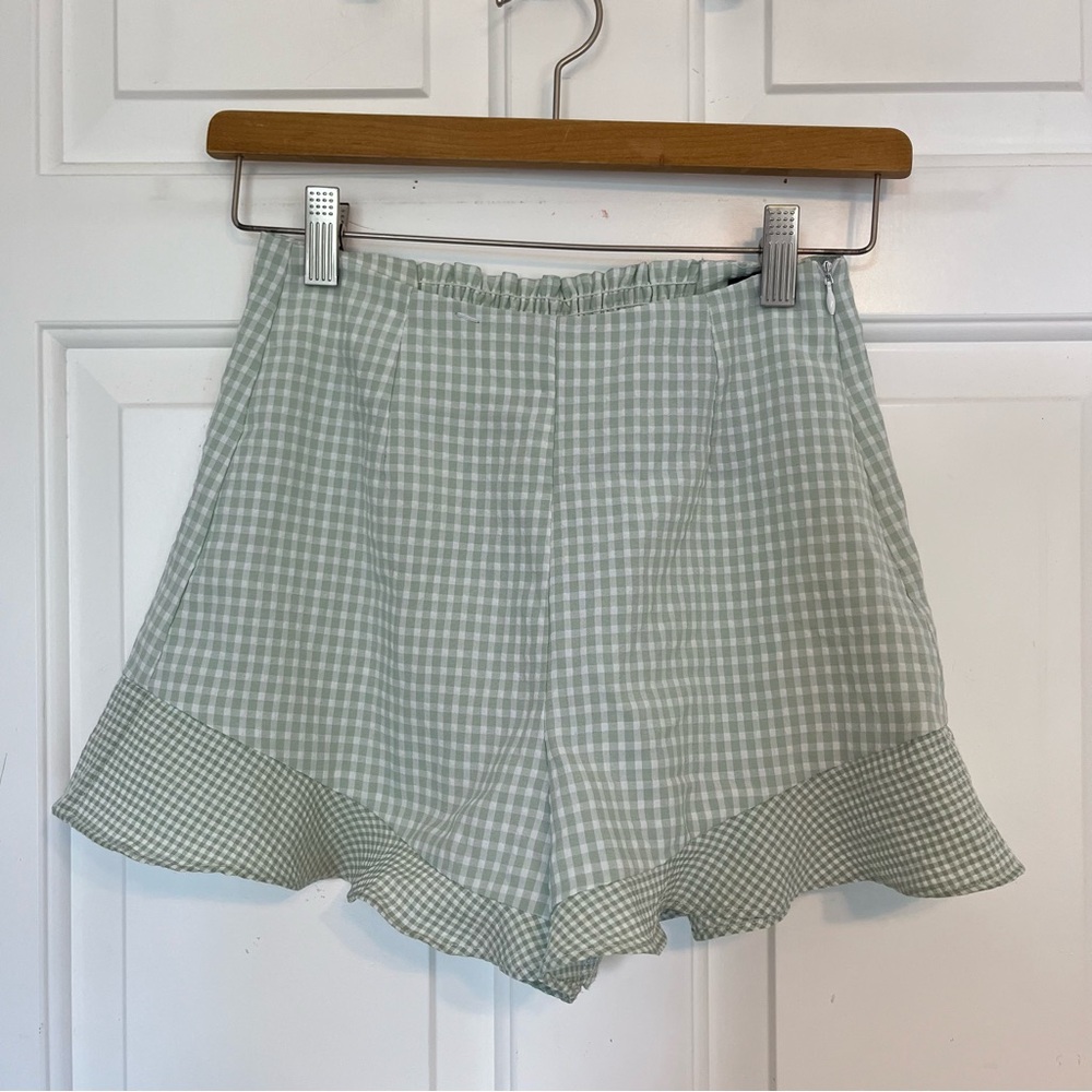 Blank NYC Mint Gingham High Waist Shorts